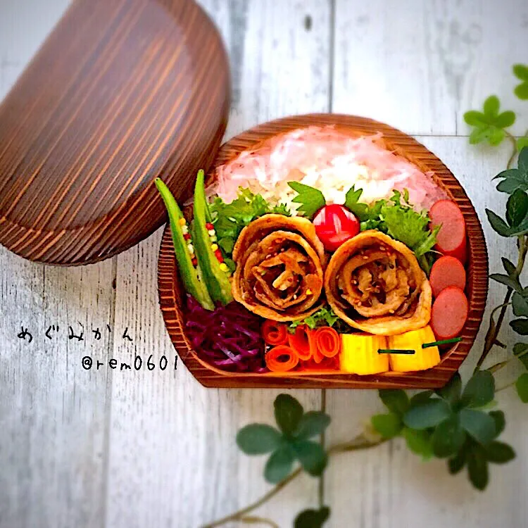 ブタ薔薇生姜焼き弁当|真白さん