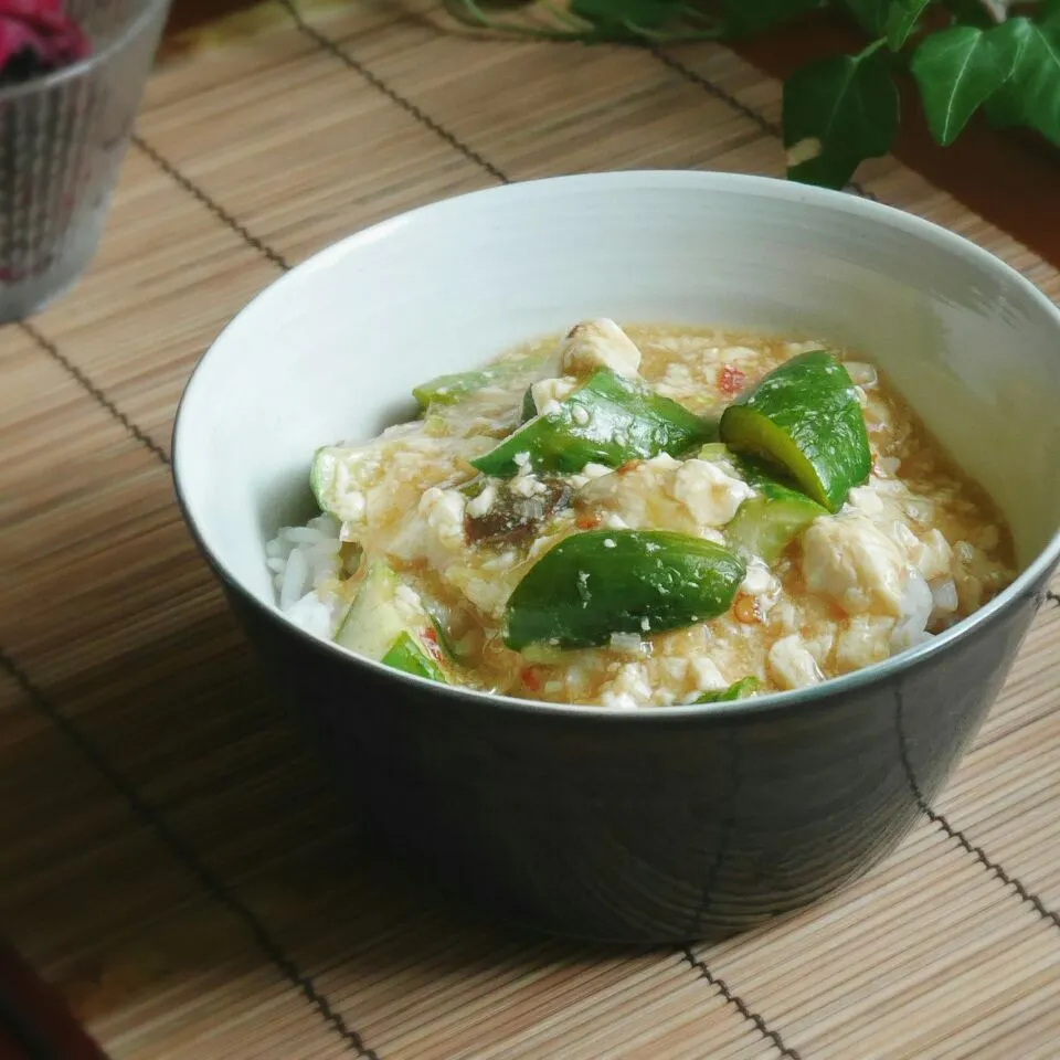 まーぶるさんの干しキュウリで～干しきゅうりと崩し豆腐の餡掛け丼|まちまちこさん