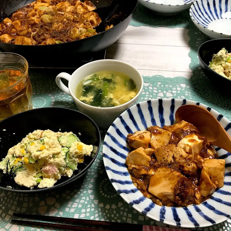 Snapdishの料理写真:🍽麻婆豆腐
🍽おからのサラダ
🍽中華スープ|りょ-こさん