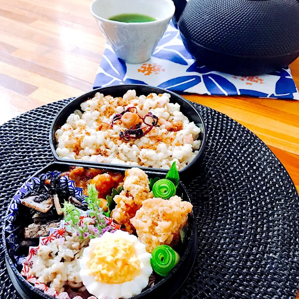 Snapdishの料理写真:🌿鶏の竜田揚げ
🌿ひじきと蓮根の炒り煮
🌿きのこたっぷり塩麹合わせ煮
🌿ひよこ豆とレッドキドニーのちりこんかん
🌿押麦炊き込みご飯|Ayako Sakakibaraさん