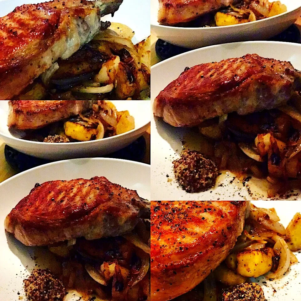 #homecooking #porkcutlets  Pork Cutlet Steak with Sweet Potato & Onions with Grain Mustard|Emanuel Hayashiさん