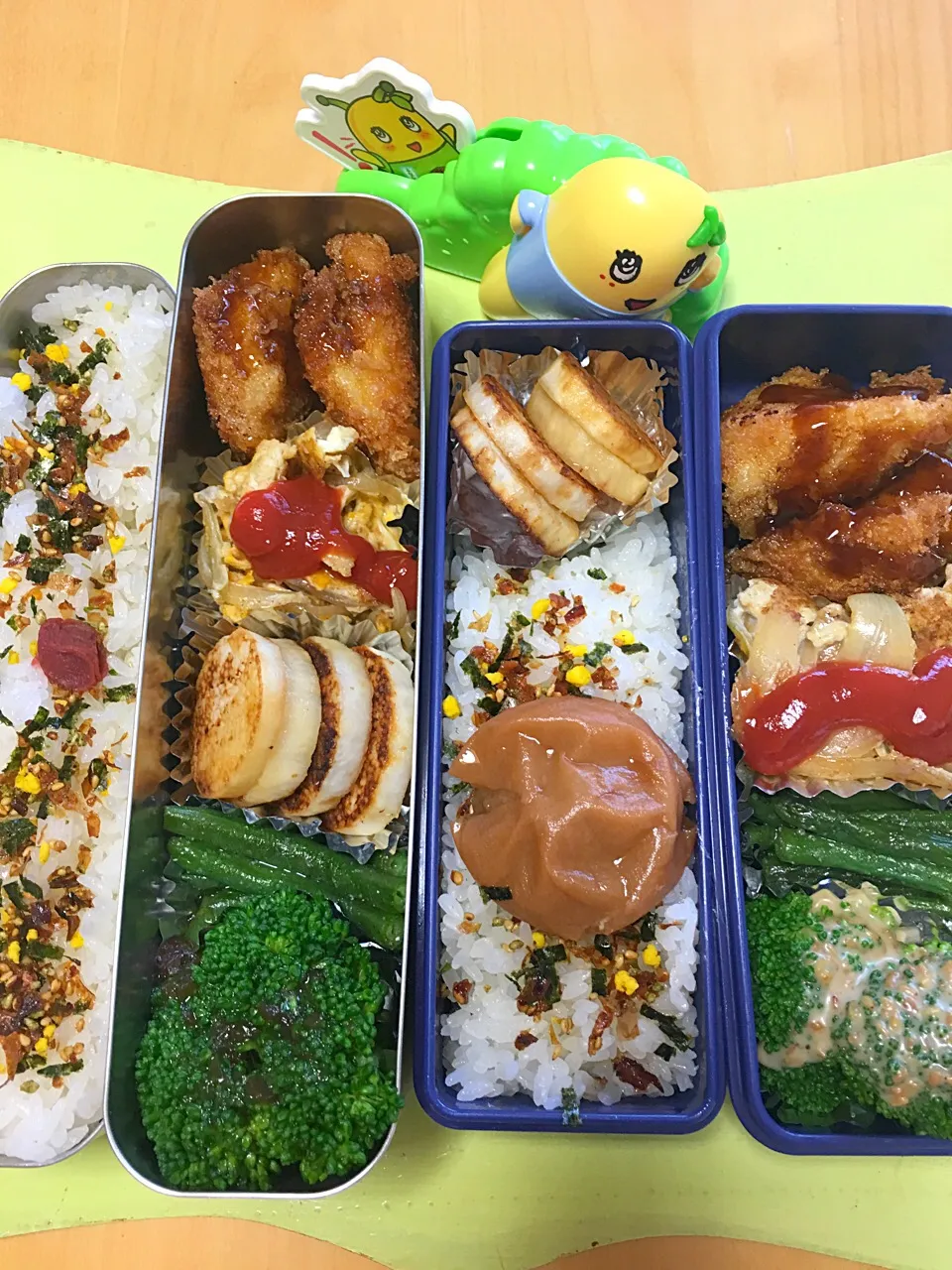 Snapdishの料理写真:カレイフライ 山芋ソテー インゲン炒め 玉ねぎと卵炒め ブロッコリー弁当。|Kumiko Kimuraさん