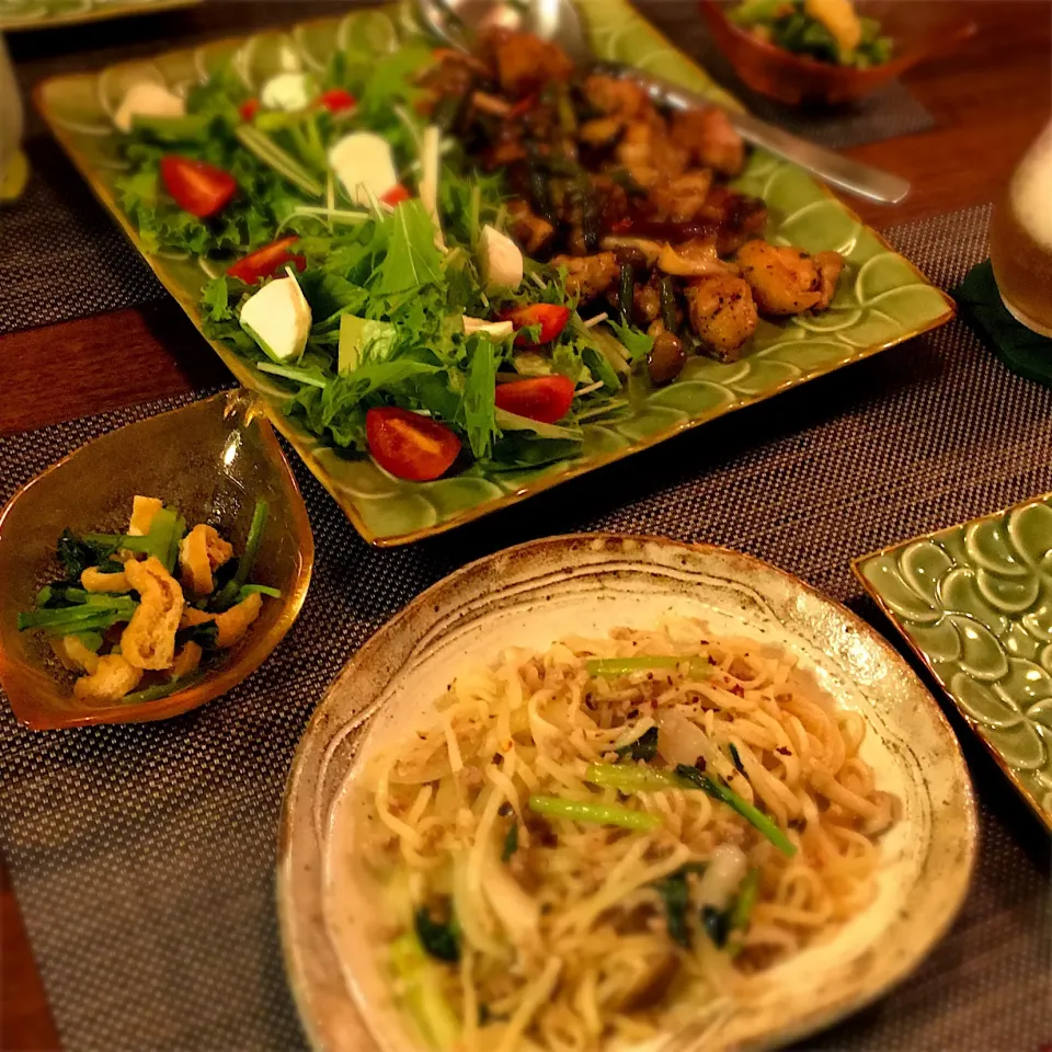 鶏もも肉のピリ辛にんにく黒胡椒炒め
上海焼きそば
小松菜と油揚げのおひたし|𓇼 Ⓢ Ⓗ Ⓘ Ⓝ Ⓞ Ⓑ Ⓤ 𓇼さん