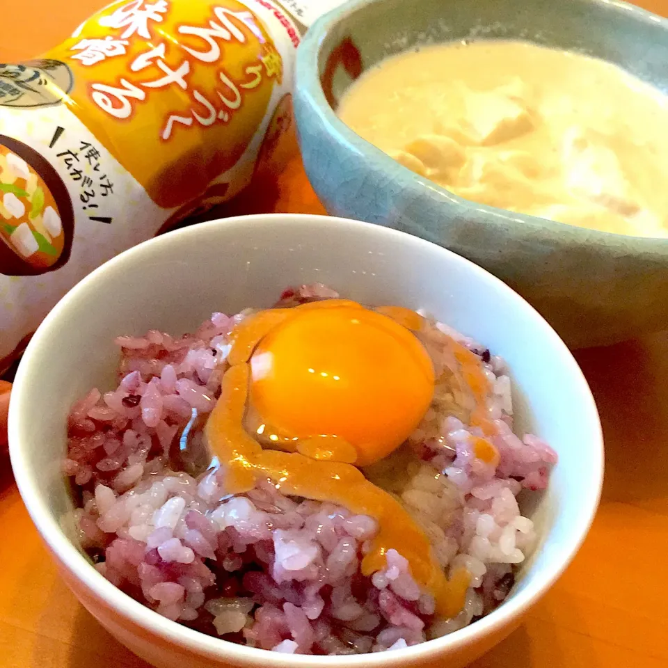 味噌たまかけご飯、おぼろ豆腐|harukaさん