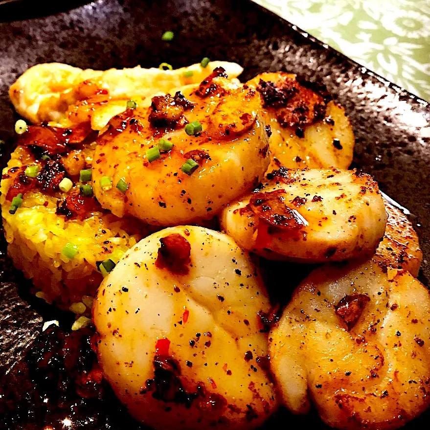 Sweet chili Thai Flavored pan seared Scallops  with Pilaf Rice|Emanuel Hayashiさん