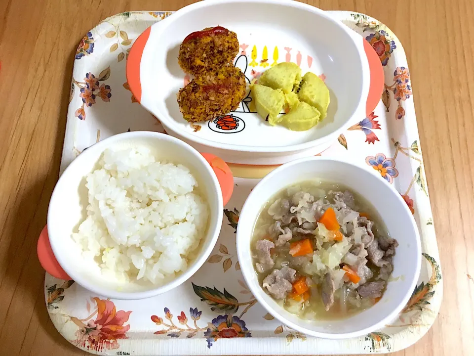 豚肉と野菜の煮浸し、南瓜コロッケ、さつま芋|ほなさん