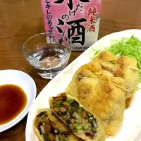 油揚げの袋詰め焼き～🎵
ぽん酢を付けていただきまーす😋