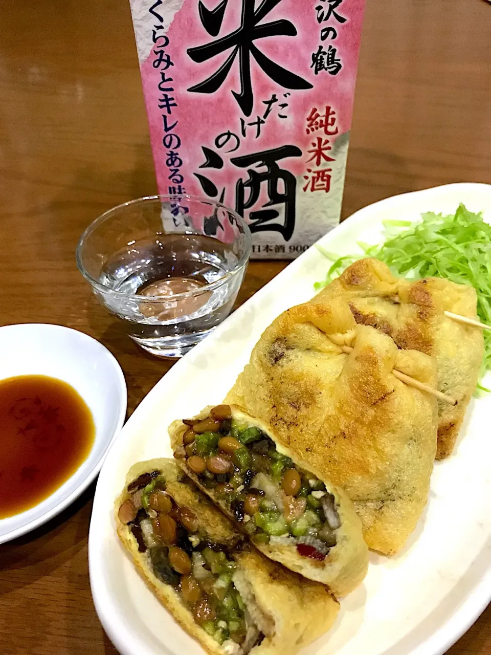 油揚げの袋詰め焼き～🎵
ぽん酢を付けていただきまーす😋|みほままこさん