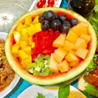 Tropical fruit punch in watermelon bowl|Mio Hayakawaさん