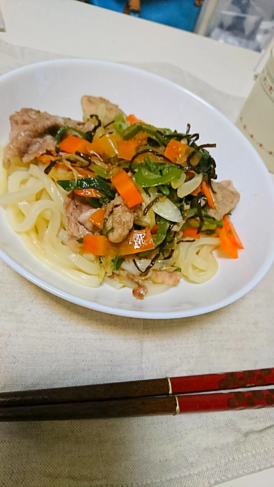 ネギと豚肉のゆず胡椒炒め #うどん|やのさん