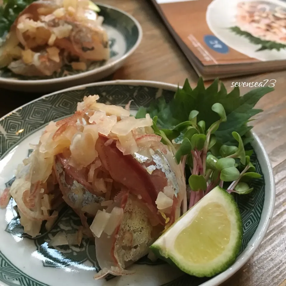 Snapdishの料理写真:あじの甘酢しょうがあえ🐟ʕ-̼͡-ʔ|七海さん