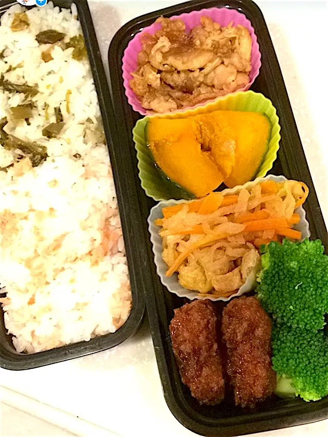 旦那弁当🍱
ごはん(鮭、高菜)
豚肉とえのきの焼肉タレ炒め
かぼちゃ煮
切り干し大根
カツ(冷凍)
ブロッコリー|すがかえさん