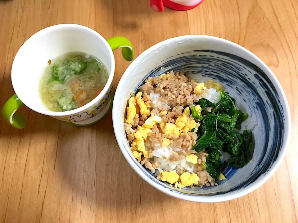 そぼろ丼、オクラのお味噌汁|ほなさん