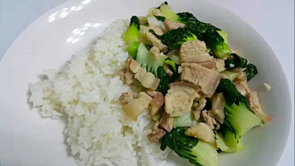 Simple stir fry garlic Nai Bai with pork belly 😍|🌷lynnlicious🌷さん