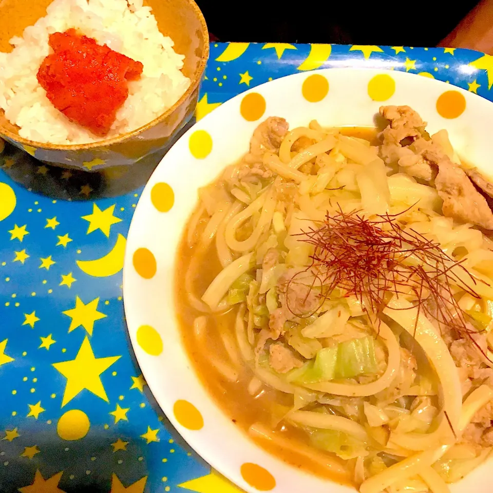 焼きうどん失敗と明太子飯(◍•ڡ•◍)❤|いつみさん