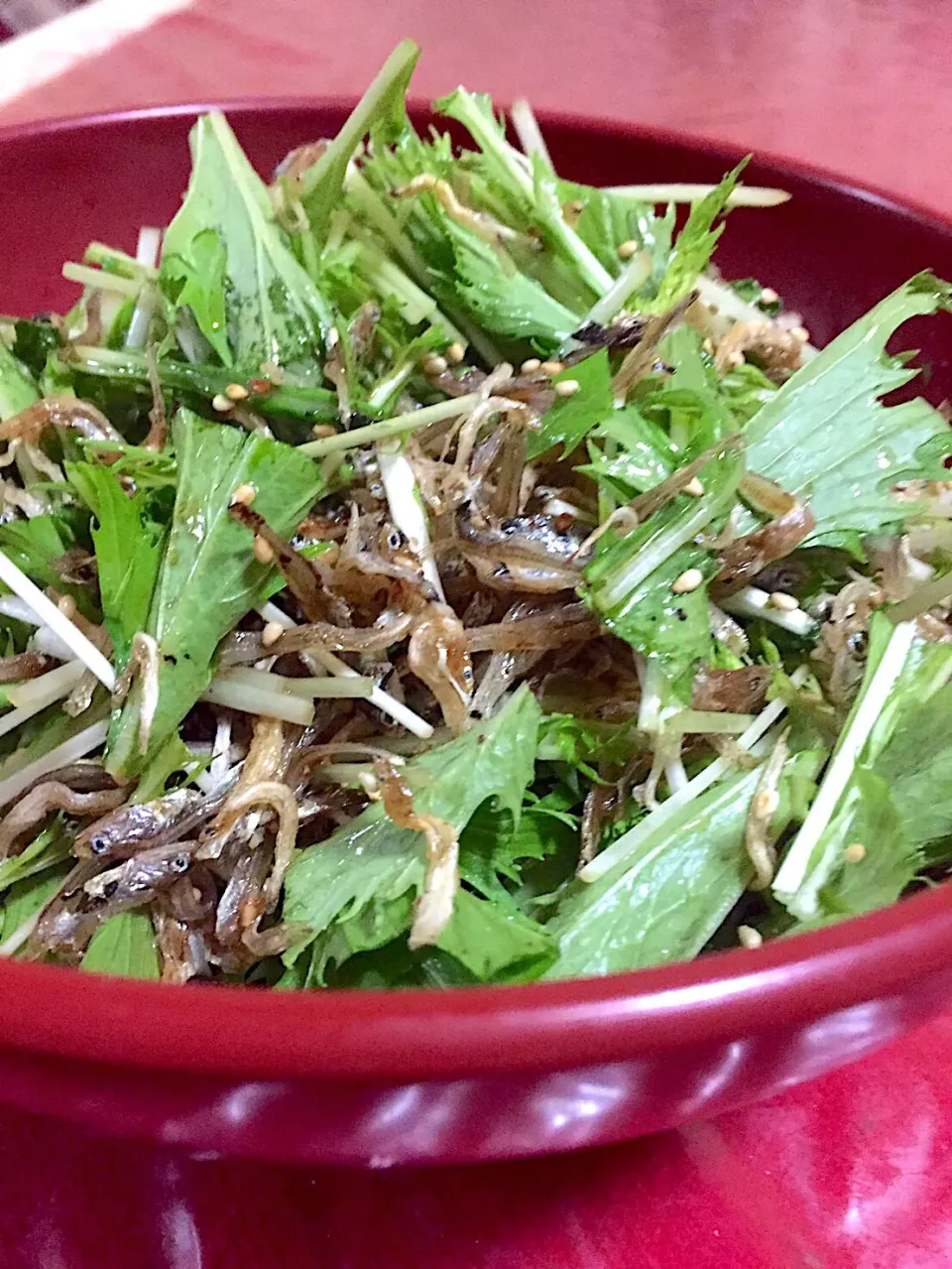 Snapdishの料理写真:いりこと水菜のシャキシャキサラダ🥗|Nawaさん