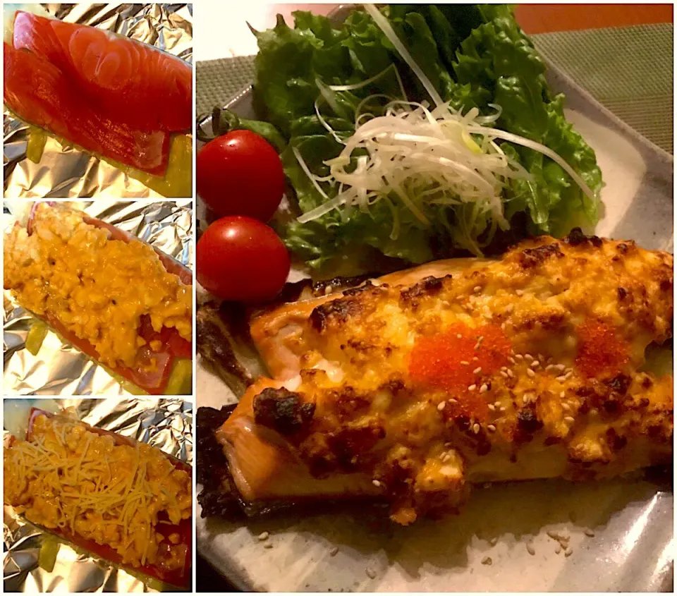 Snapdishの料理写真:Tartar sauce grilled salmon🐟ｻｰﾓﾝの味噌ﾀﾙﾀﾙﾁｰｽﾞ焼き|🌈Ami🍻さん