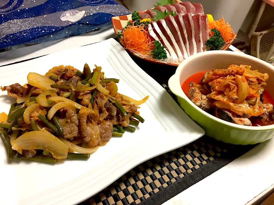 鯖のキムチ煮  焼肉  カンパチと鰹のお造り|石川洋子さん