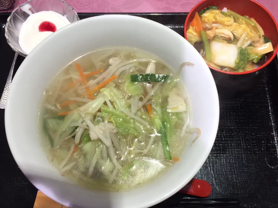 野菜タンメン&野菜あんかけミニご飯&杏仁豆腐|おっちさん