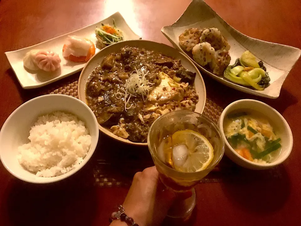 Today's Chinese Dinner🍴前菜･鱼香茄子･蘿蔔糕･炒青菜･蕃茄蛋花湯|🌈Ami🍻さん