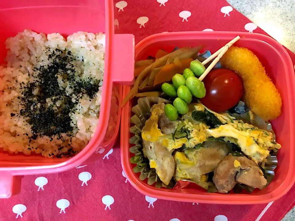 ♫今日のお弁当♫〜親子丼の具、きんぴら、明太子マヨポテ、トマト〜|Satokoさん