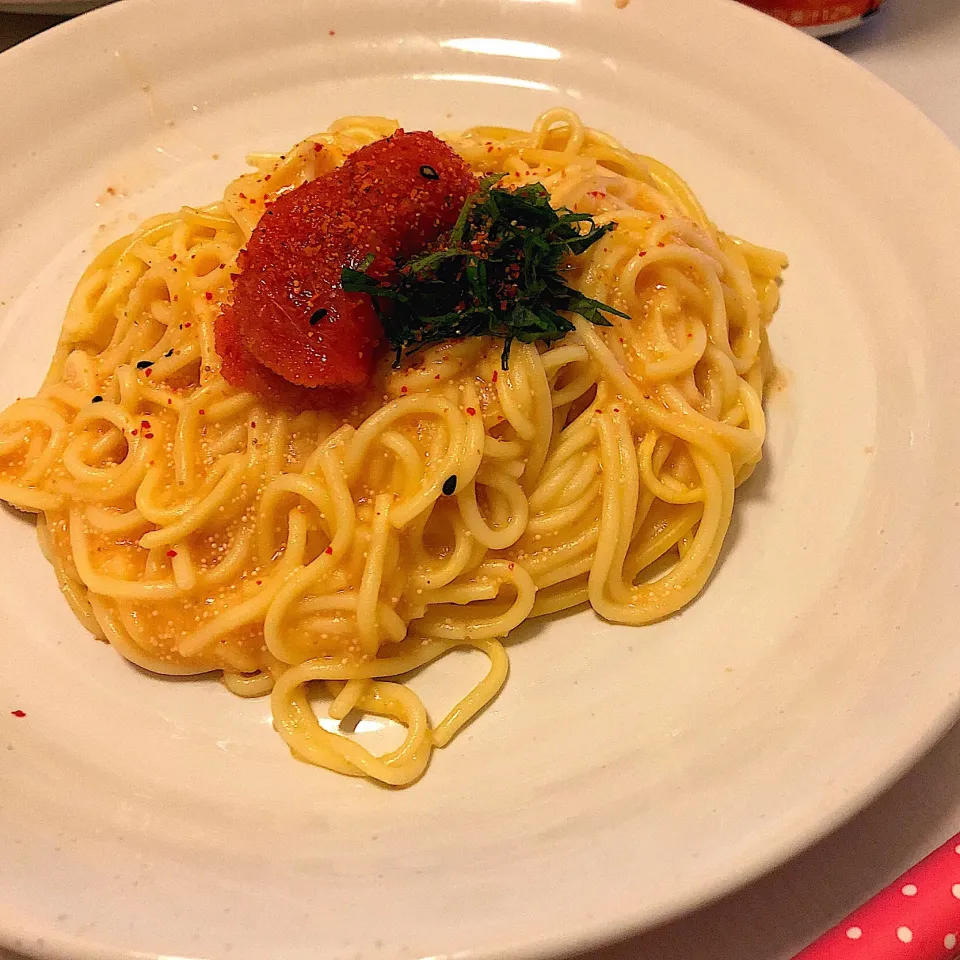 Snapdishの料理写真:こんにゃく麺の明太子クリームパスタ|ももいちごさん