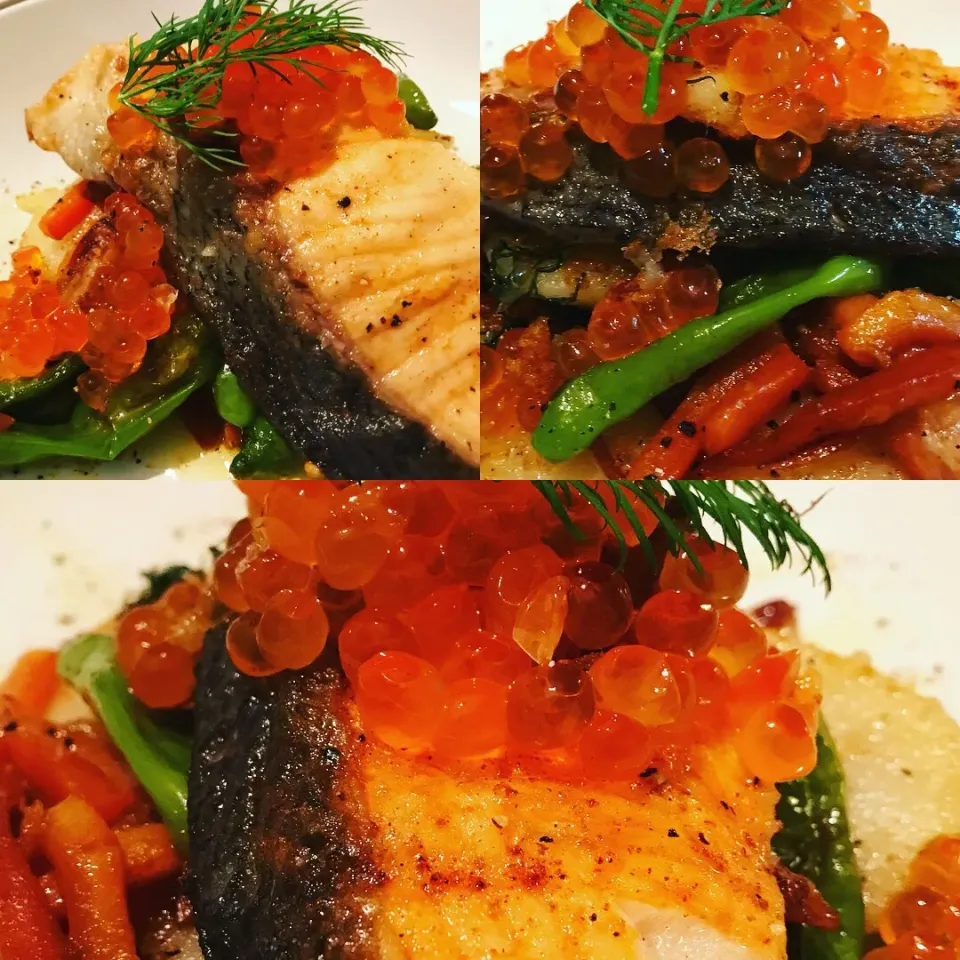 Pan Seared Salmon with Garlic Potatoes. Green Peppers & Carrots cooked in Olive Oil an lemon #chefemanuel #homecooking  love Cooking|Emanuel Hayashiさん