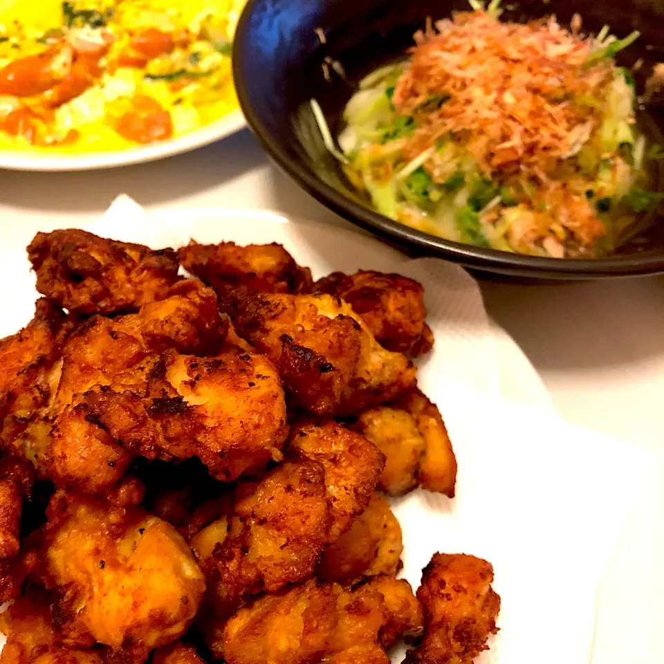 鶏もも肉の唐揚げ
大根と水菜とキュウリとツナのサラダ|ももいちごさん