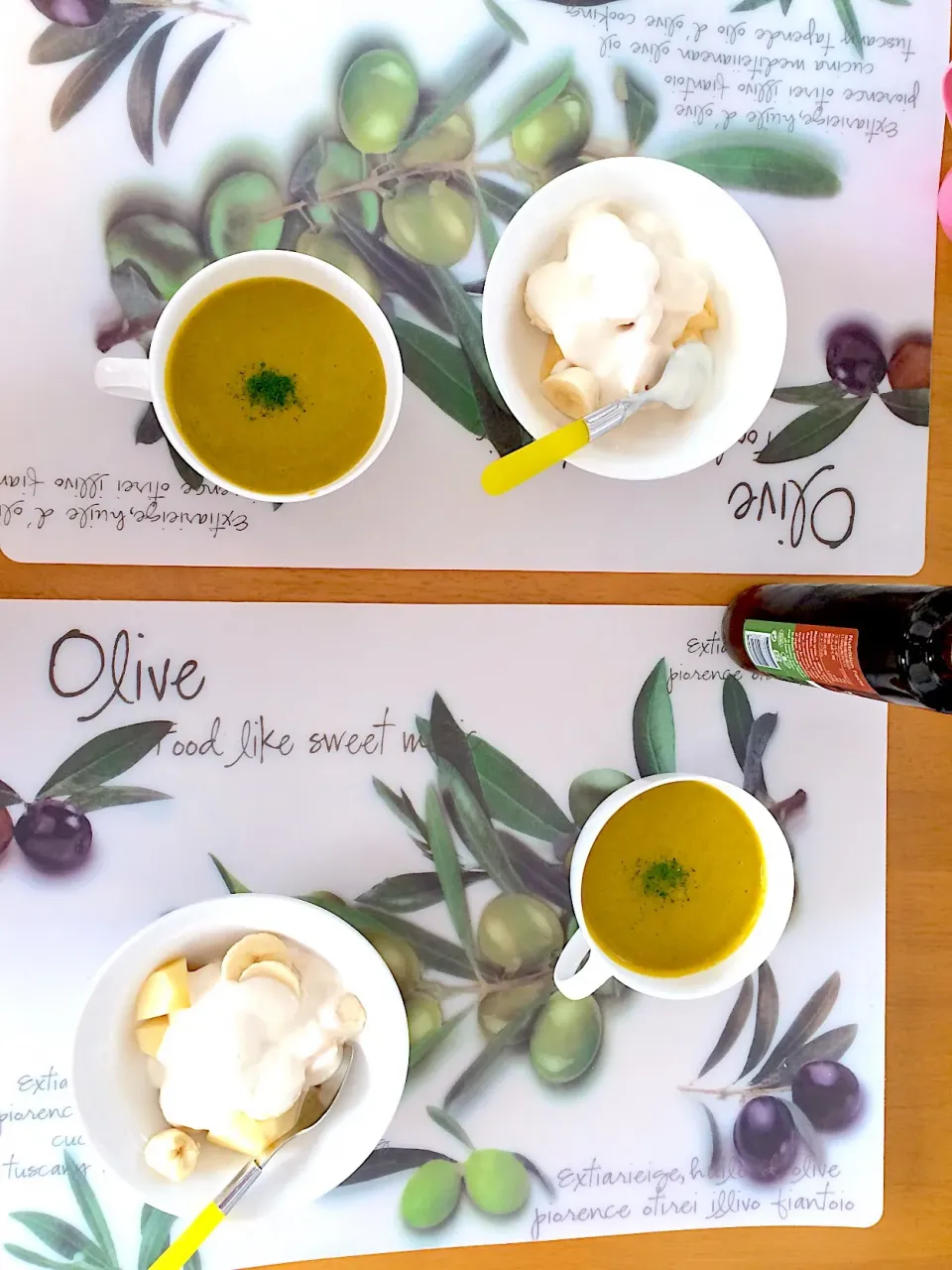 かぼちゃの豆乳ポタージュ🎃 りんごとバナナに豆乳ヨーグルトの朝食🍌🍎|ブー吉さん