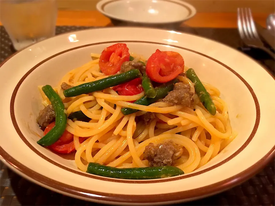 仔羊のサルシッチャとインゲンのスパゲッティ|こいちさん