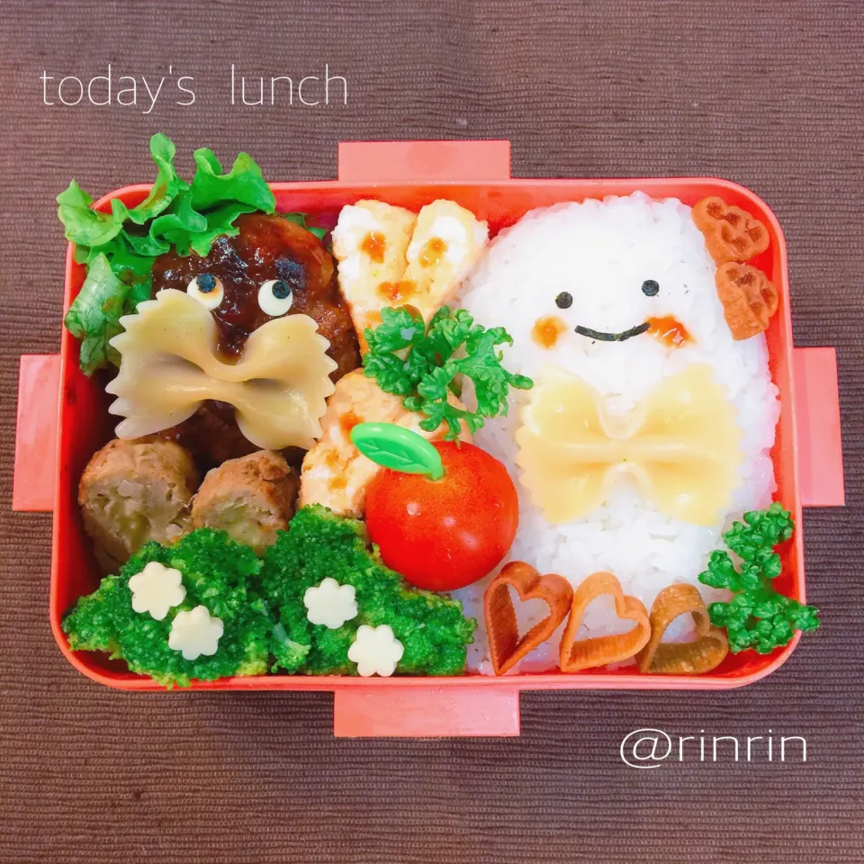 今日の娘のお弁当  #JKお弁当 #ソースハンバーグ #チーズインハンバーグ #だし巻きたまご #ハロウィン #オバケちゃんおにぎり #20分|りんりんさん