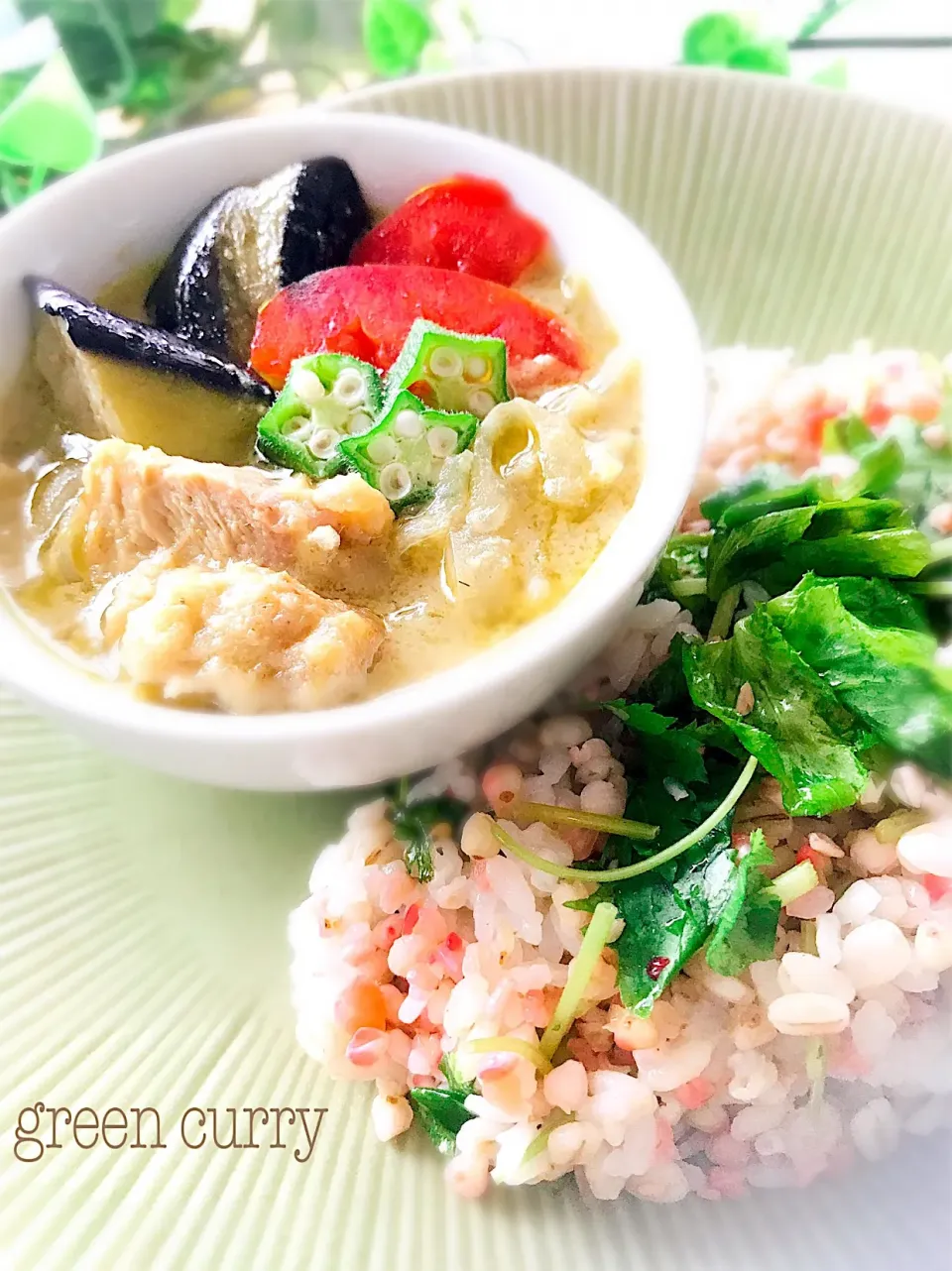 グリーンカレー
そばの実サラダと麦ご飯|このはさん