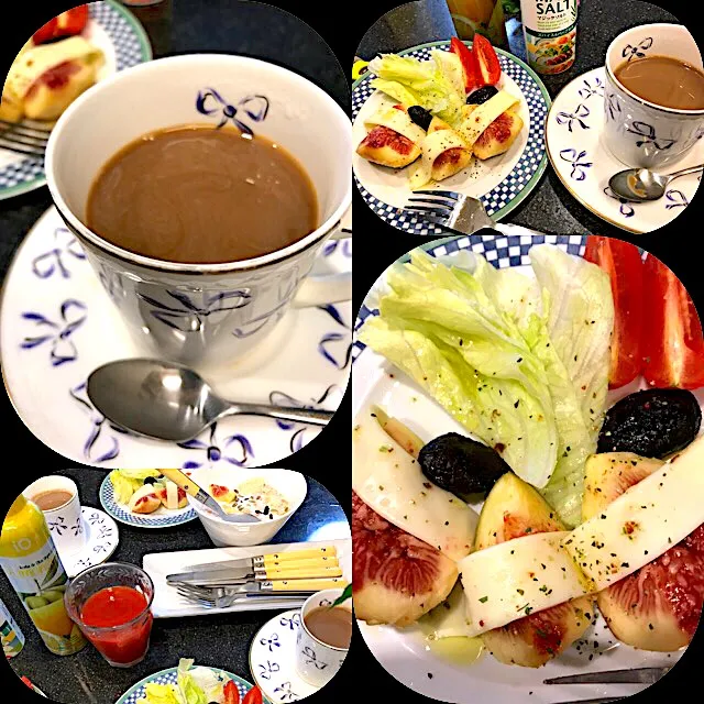 無花果チーズのせサラダとコーヒーDE朝ごはん|シュトママさん