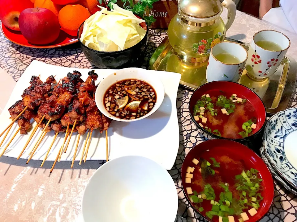 Quick and easy dinner pork bbq in skewers#fresh cabbage for side dish and miso soup#main for dinner|Babyluv Cabrera Ocampoさん