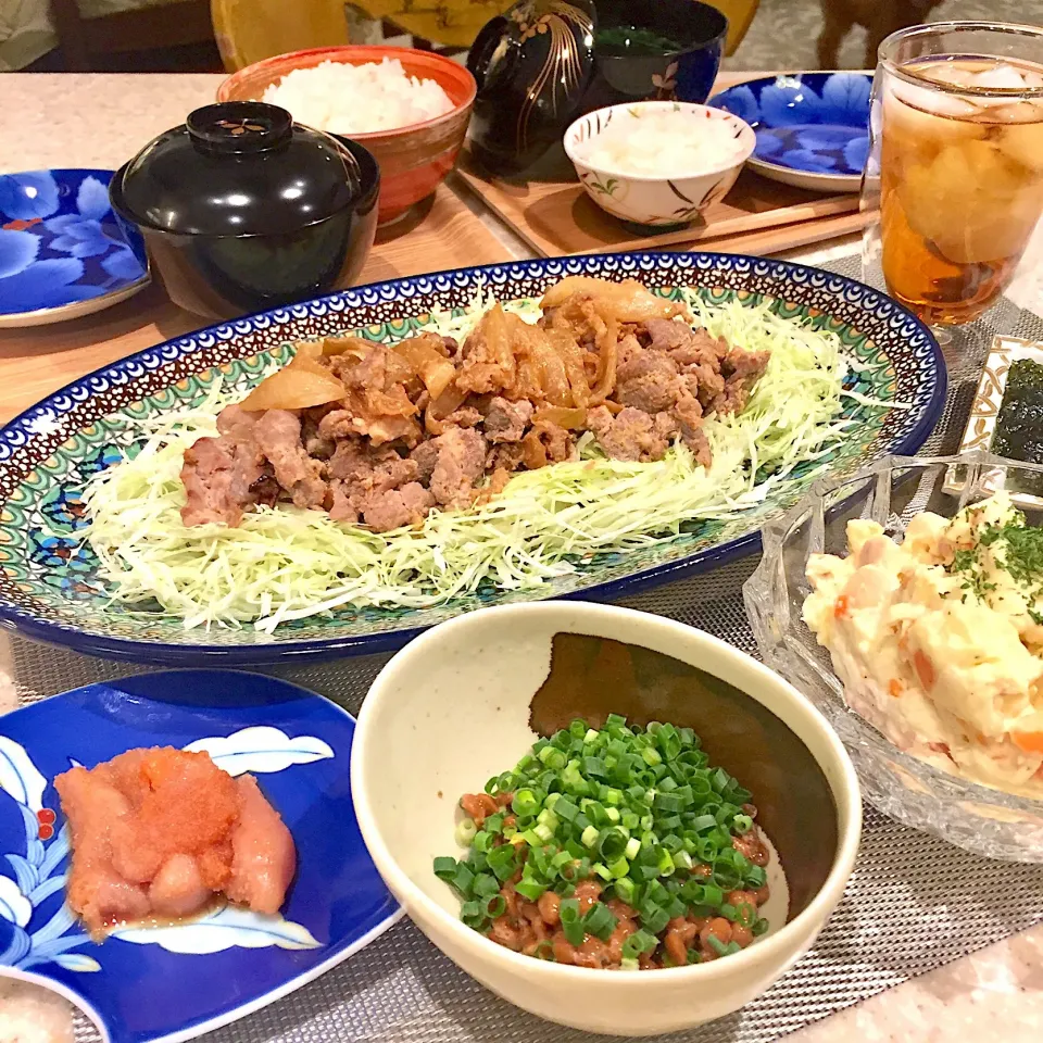 生姜焼きはキャベツの千切りとポテトサラダで食べてね😋👍|Mayumiさん