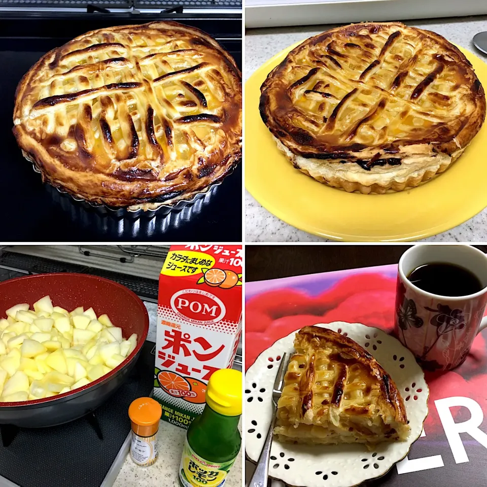 アップルパイ焼きました(*^｡^*)アップルフィリングはバターとオレンジ100%ジュースとレモン汁とシナモンで煮詰めました！ちょっと焦げちゃったけど美味しかった😋|ライムさん