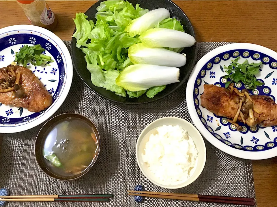 #豚肉の味噌漬け #チコリサラダ #桜えびとオクラのスープ (えだじゅんレシピ)|hhhさん