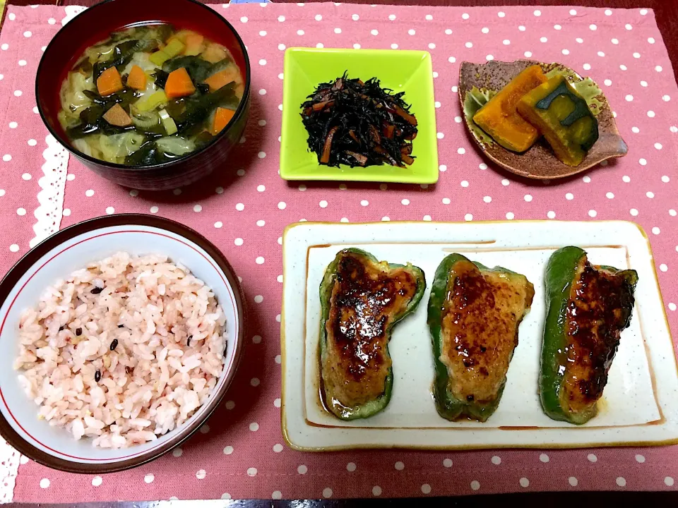 ピーマンの肉詰め定食|ゆぴさん