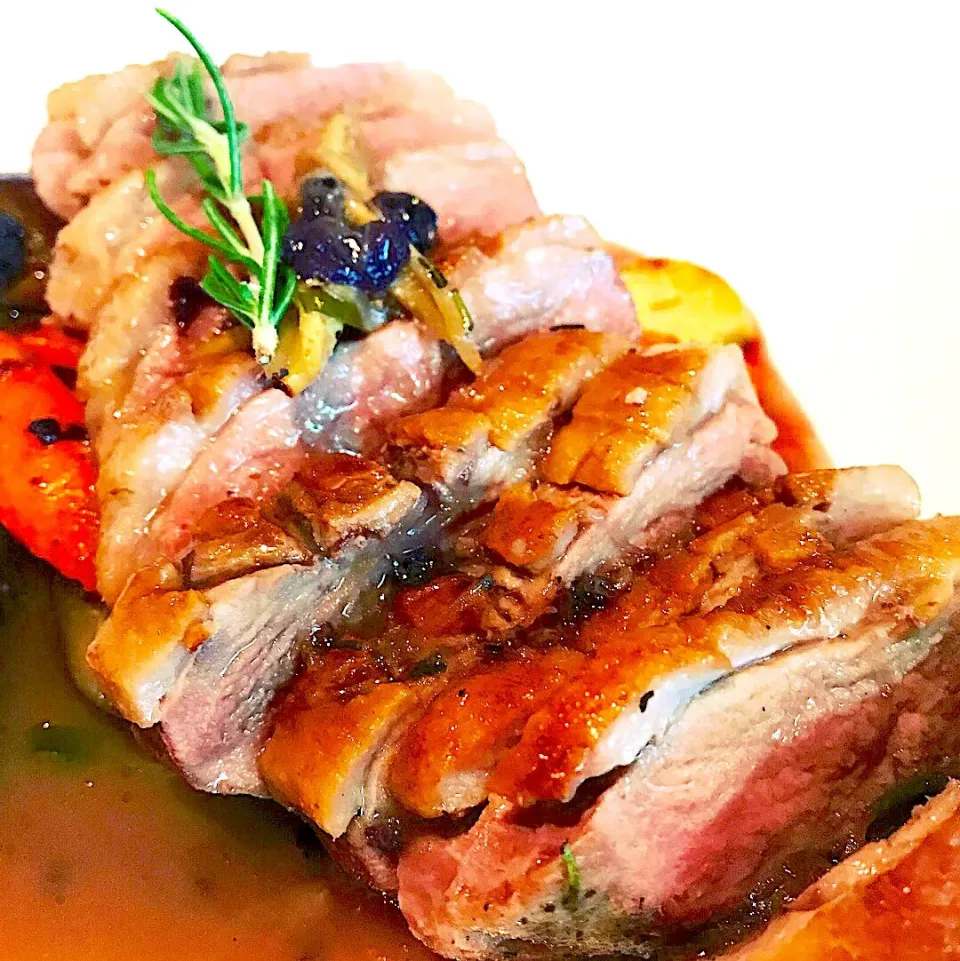 Quick lunch Menu Today Duck Breast with Fresh Rosemary,Ginger,Garlic, Eggplants, Carrots Blueberry Butter Sauce #chefemanuel #homecooking love cooking|Emanuel Hayashiさん