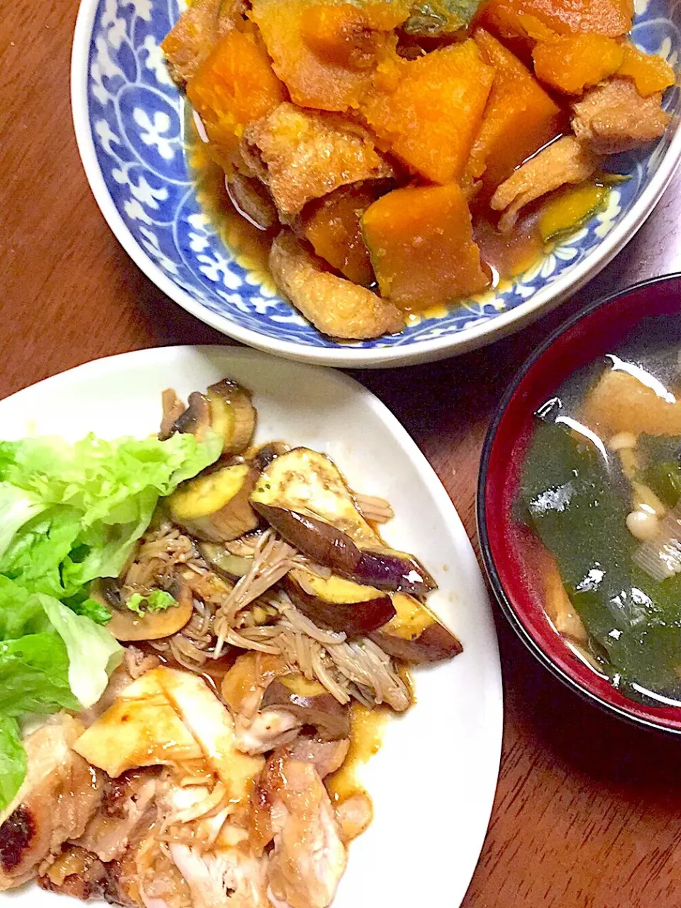 鶏胸肉の塩麹漬け焼き   茄子と茸のオイスターソース炒め   南瓜煮    味噌汁|掛谷節子さん