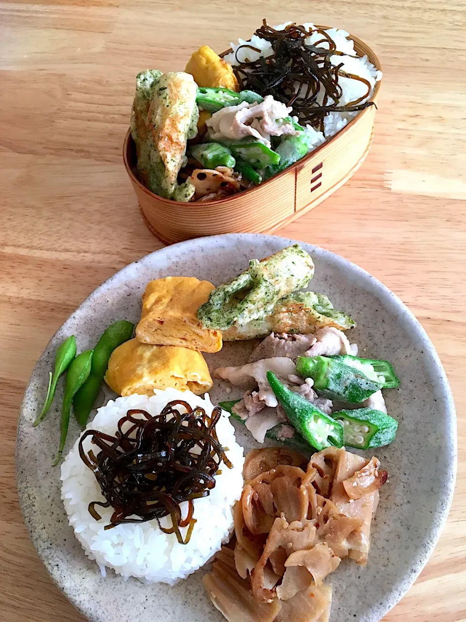 今日の自分お弁当と旦那さんプレート꒰ ♡´∀`♡ ꒱|さくたえさん