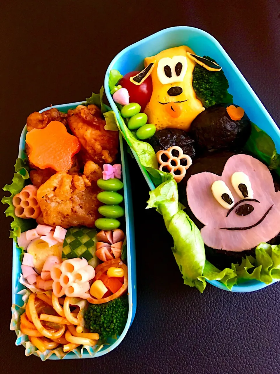 Snapdishの料理写真:運動会のMickey and Pluto キャラ弁|Ruby Kawanaさん