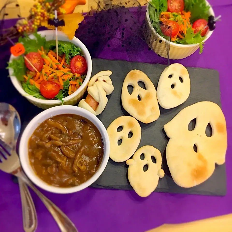 キノコカレー🍄とおばけナン|せいこさん