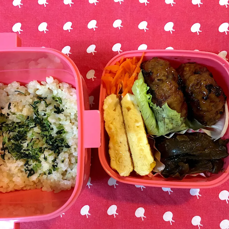 ♫今日のお弁当♫〜照り焼きハンバーグ、なすとピーマンのシギ焼き、だし巻き卵、人参ラペ〜|Satokoさん