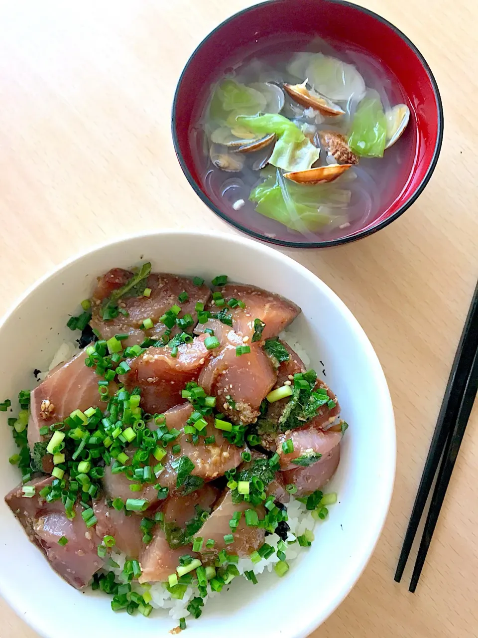 ゆりえさんの料理 鰤のりゅうきゅう、キャベツと生マロニーのあさりスープ|SnapdishJPさん