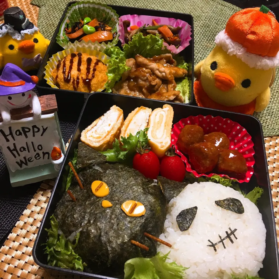 黒猫とガイコツの 🎃ハロウィンお弁当👻|かんきちさん