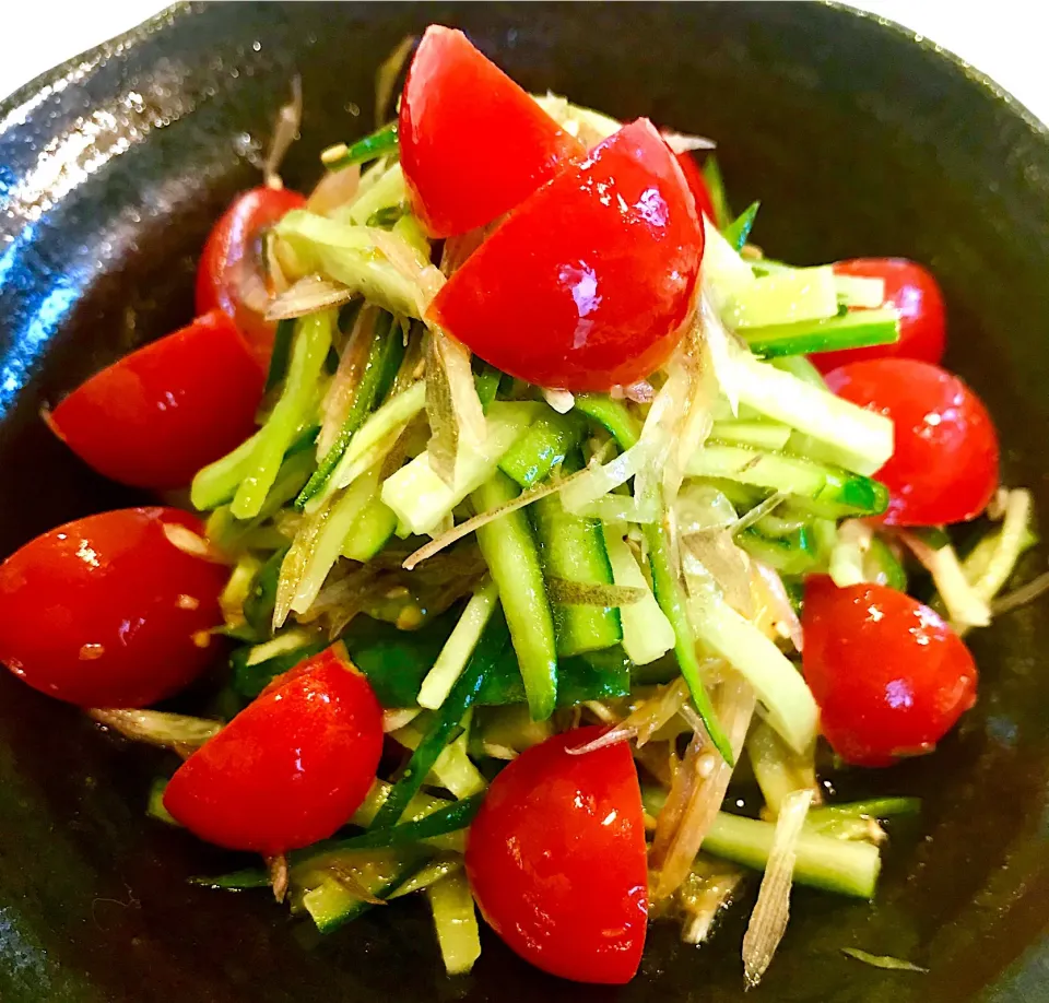 きゅうり🥒みょうがトマト🍅のサラダ🥗|みうのすけさん