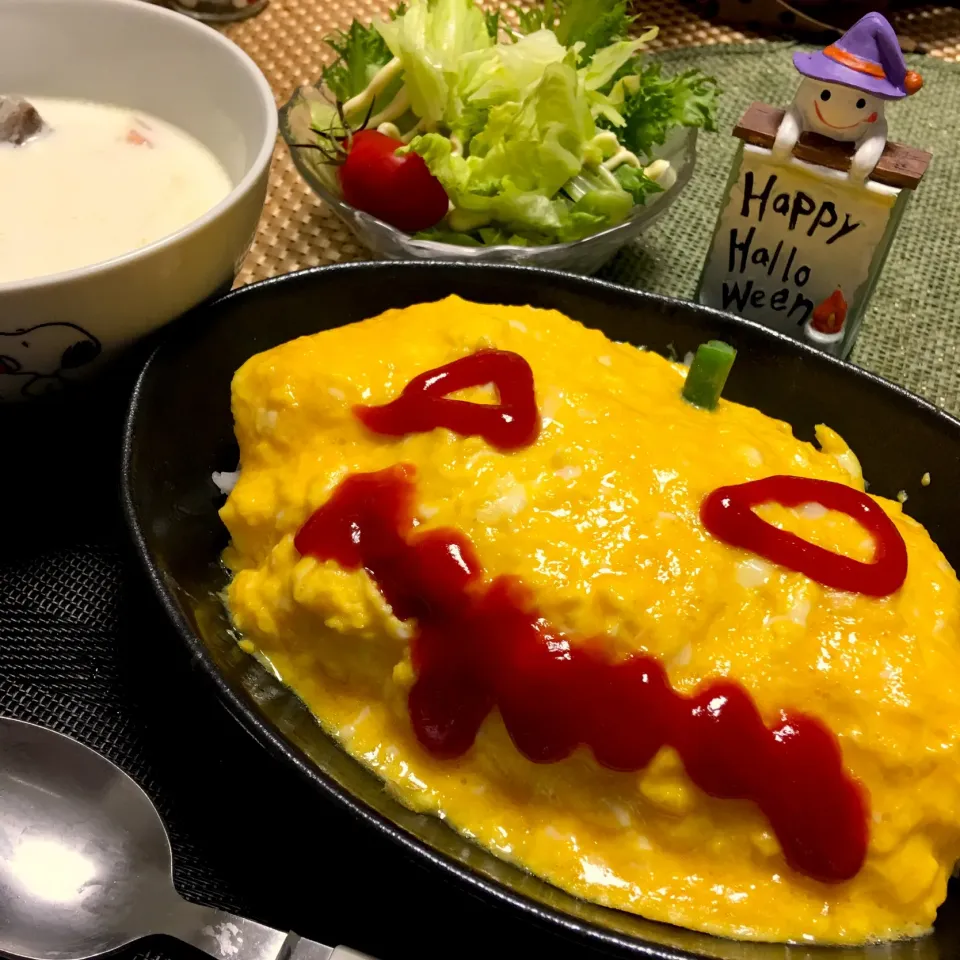 #ハロウィン #オムライス #ジャックランタン #晩御飯 #ふたりごはん|かんきちさん