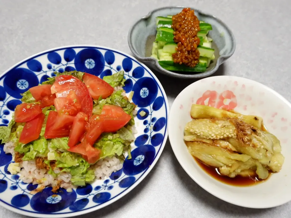 タコライス、焼きナス、もろきゅう|Orie Uekiさん