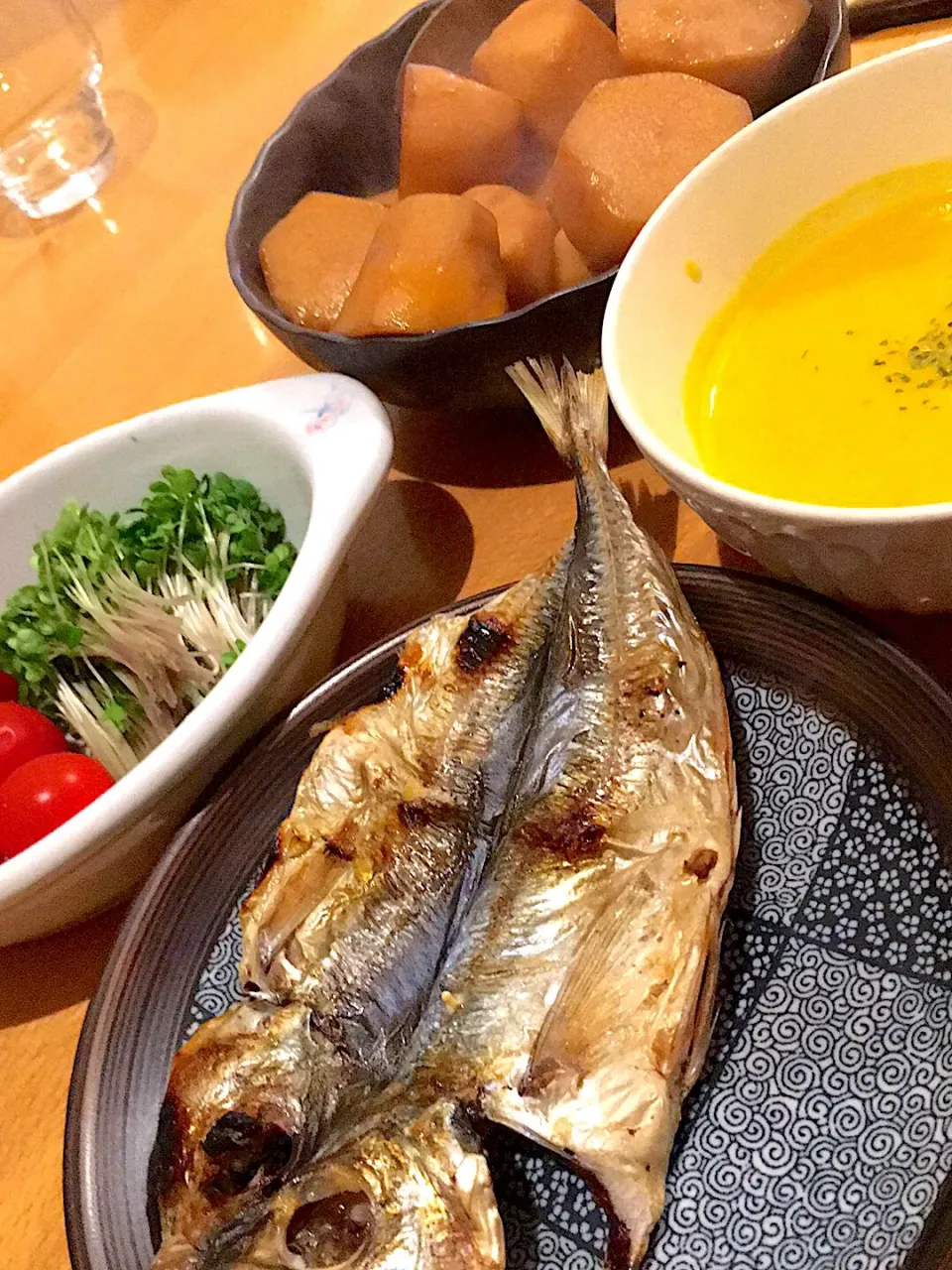 あじの開き、里芋の煮物、かぼちゃスープ|あおさん